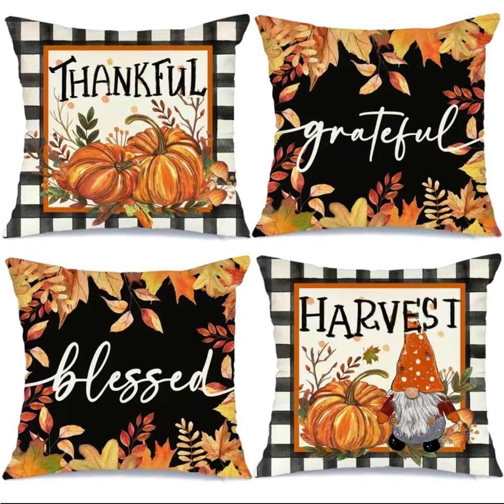 ๐HP 10/15/23 4Pc Fall-Themed Decorative Pillow Cases 18โ x 18โ - No Inserts Inc - Picture 2 of 6